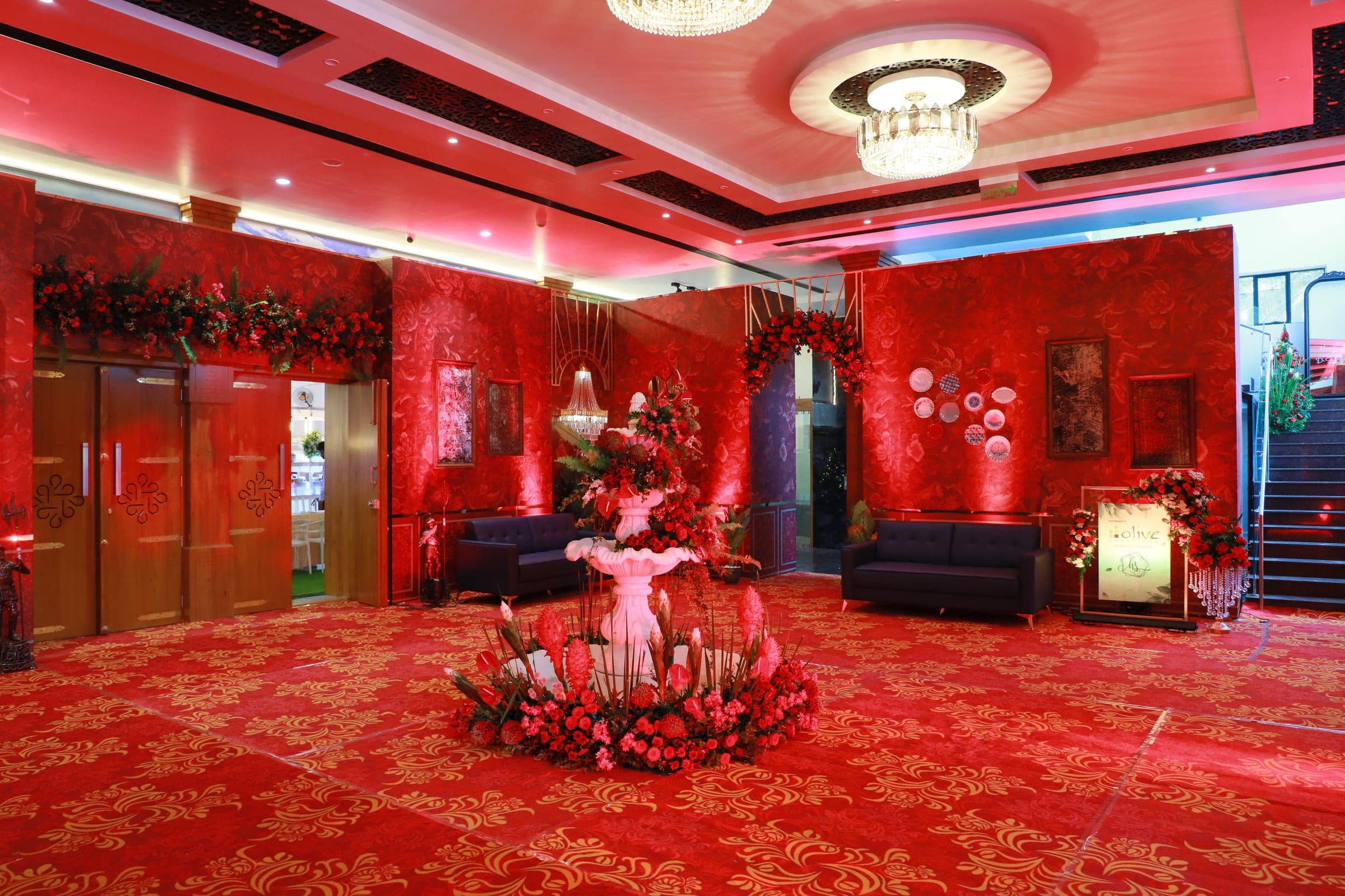 Red reception lounge